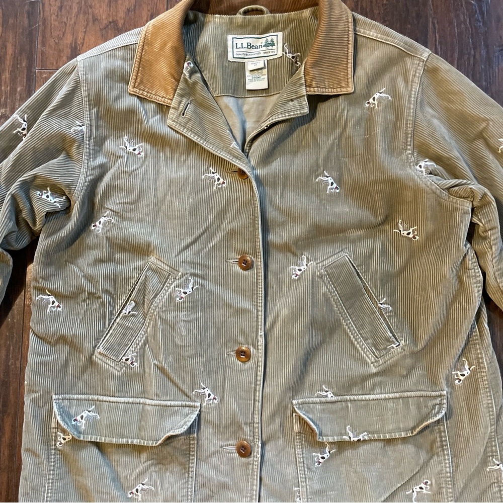 L.L. Bean Olive Utility Corduroy Jacket with Tan Collar - Picture 3 of 8
